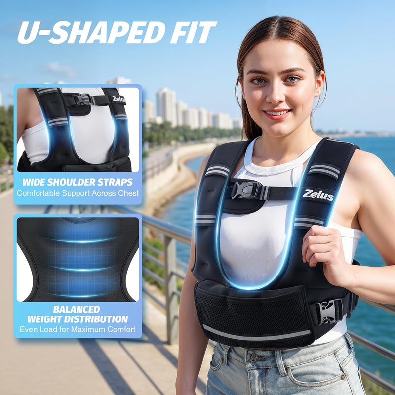 ZELUS Weighted Vest for Women Men, 4-10lb/11-20lb/20-32lb Curve-Fit Ergonomic Design Adjustable Workout Vest with 6 Iron Sand Bags, SGS-Certified Rucking Vest for Strength Training & Cardio Workouts - Image 2